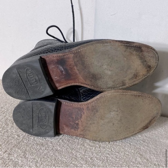 Vintage Justin Boots Black Pebbled Leather Lace Up Packer Boots 6 - Picture 11 of 13